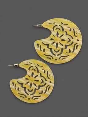 3/$30 CATO Yellow Floral Cut-out Resin Statement Earrings
